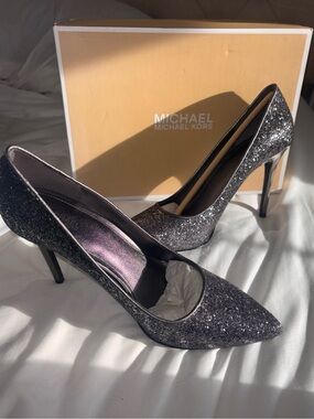 MICHAEL MICHAEL KORS Gunmetal Glitter Pointed-Toe Pumps 10